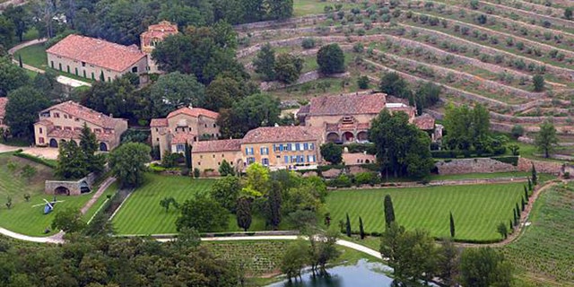 An aerial photo taken on May 31, 2008 in Le Val, southeastern France, shows Chateau Miraval, a vineyard owned by American businessman Tom Bove. 