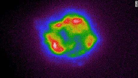 This IXPE image determines the intensity of the X-rays coming from Cassiopeia A. The colors, including cool purple, blue, red, and white, correspond to the increased brightness of the X-rays. 