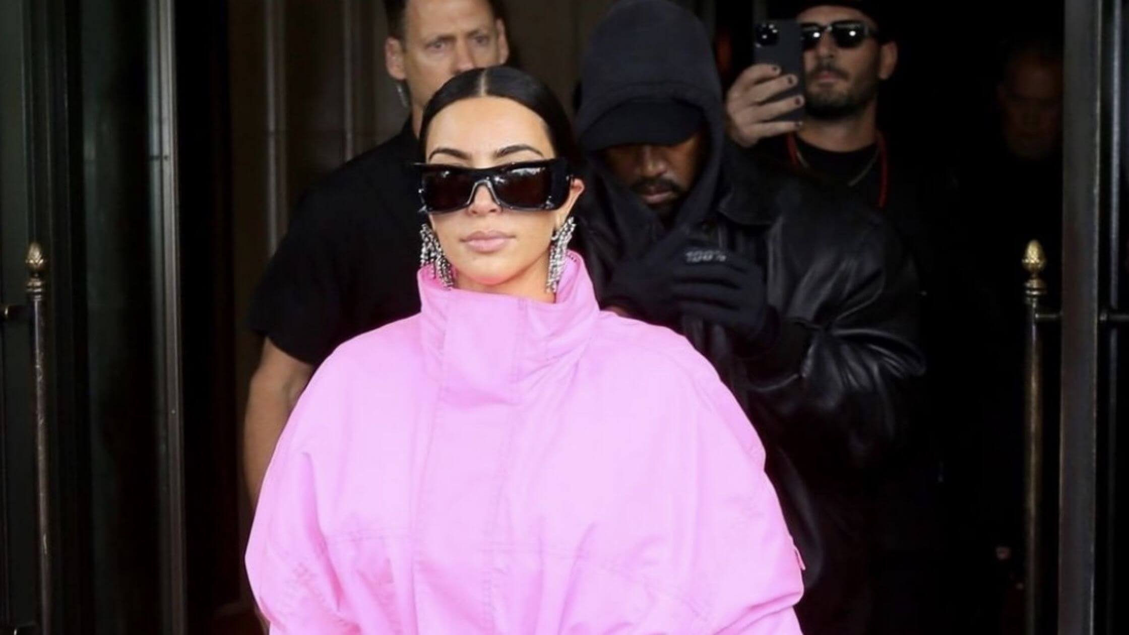 Kim Kardashian In Pink Balenciaga Leggings & Cropped Hoodie