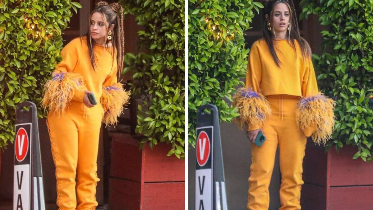 Camila Cabello Is Festive In Bright Yellow Top With Feathers While Out In LA