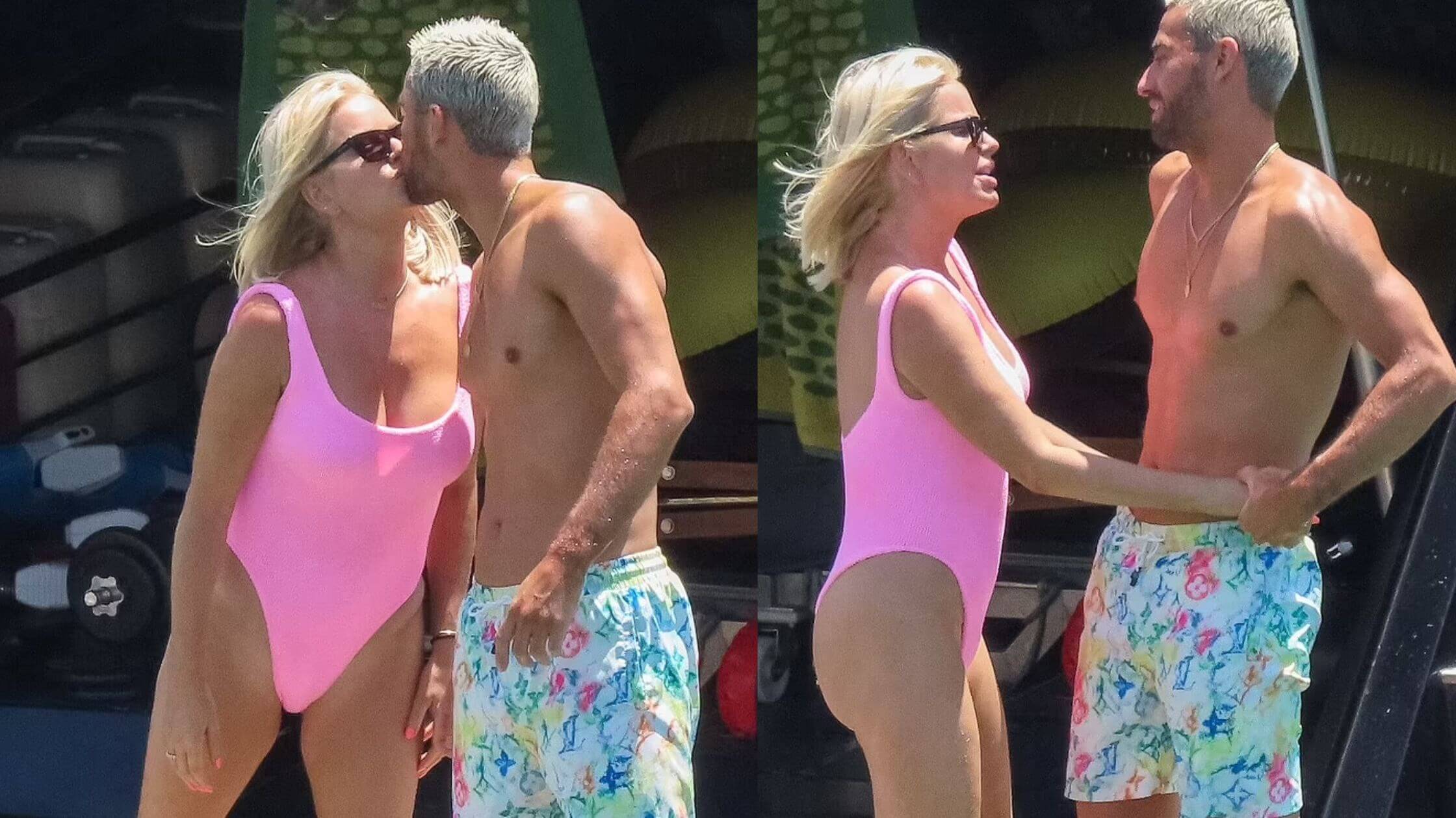 Caroline Stanbury Kisses Hubby Sergio Carrallo In Pink Swimsuit