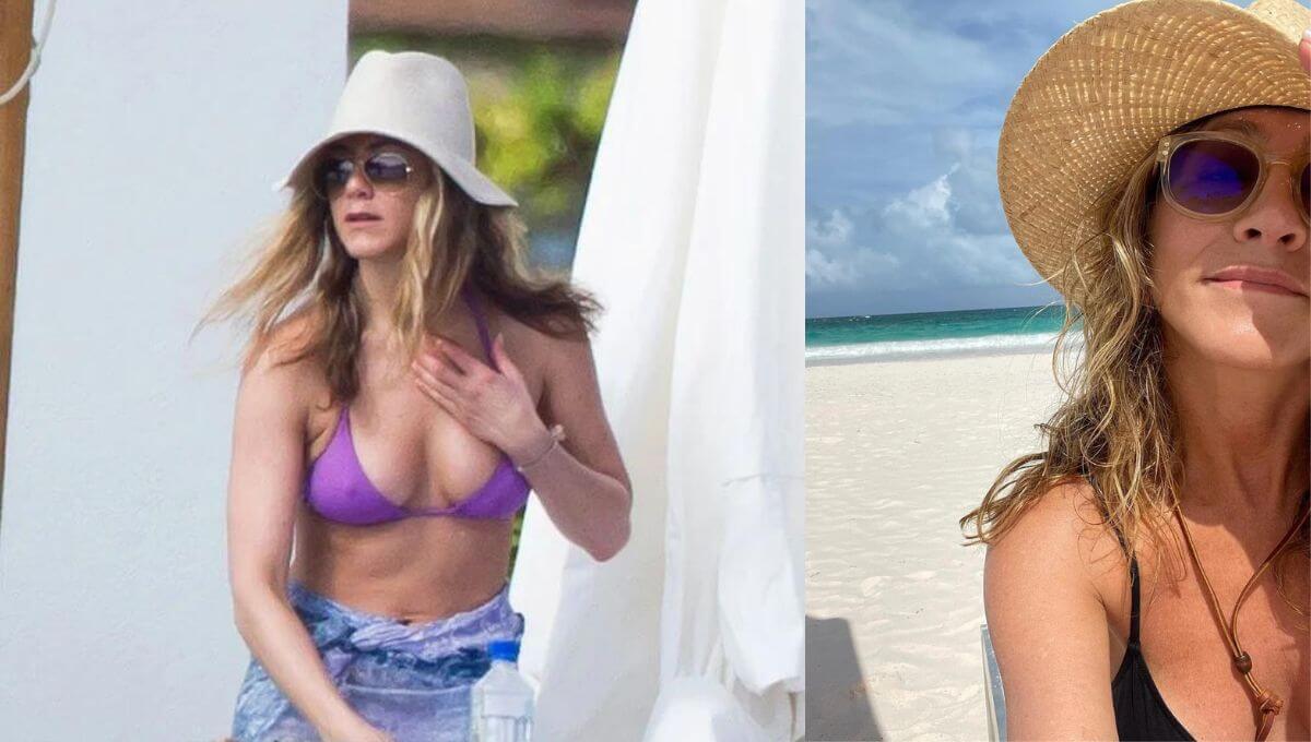 Jennifer Aniston, Rocks A Black Bikini Top For Stunning Beach Selfie