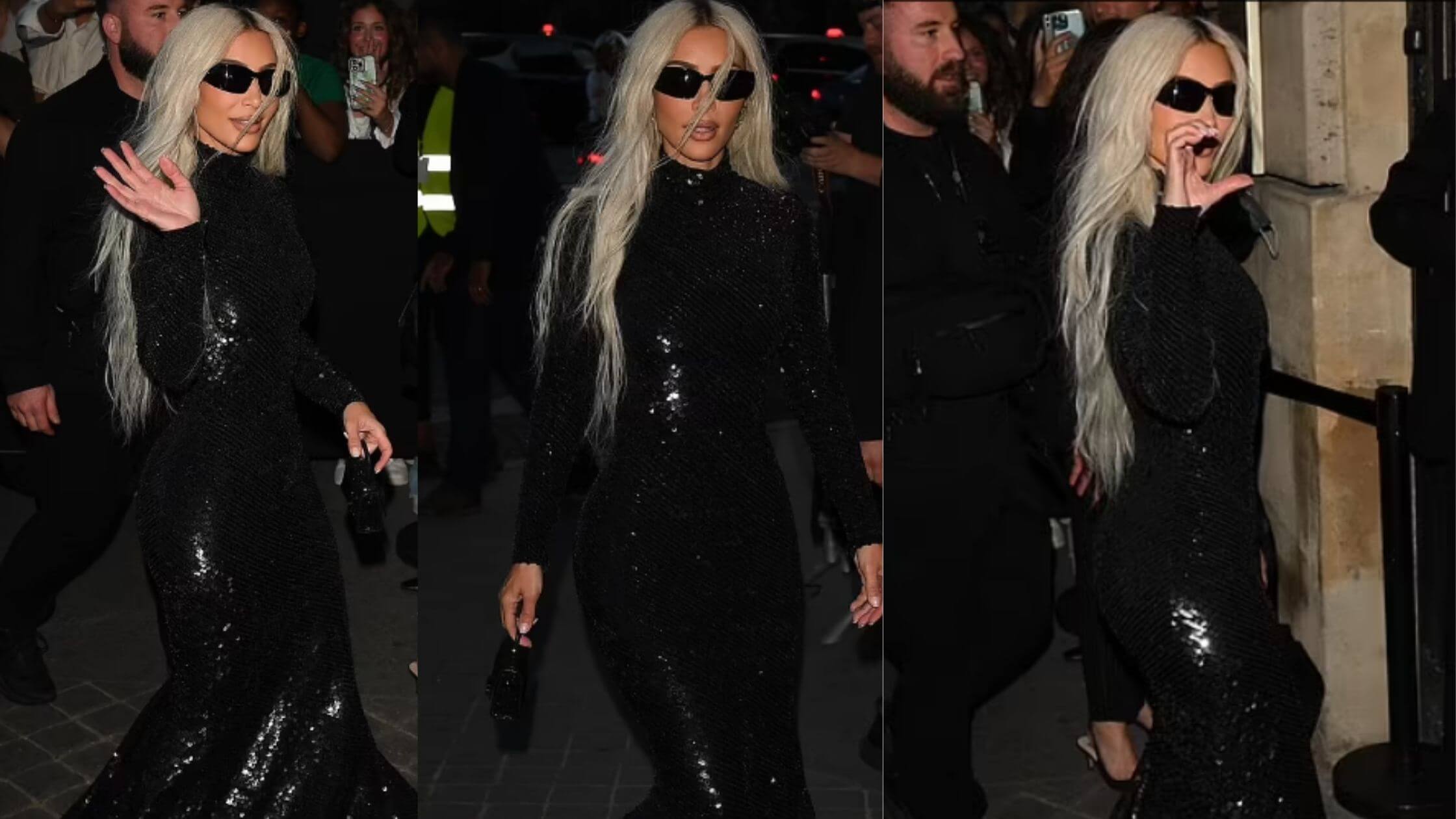 Kim Kardashian Dazzled In A Black Sequin Gown At The Balenciaga Party