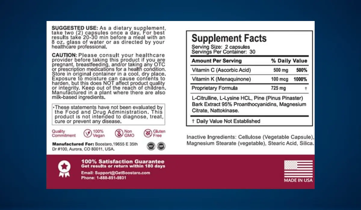 Boostaro Supplement Facts