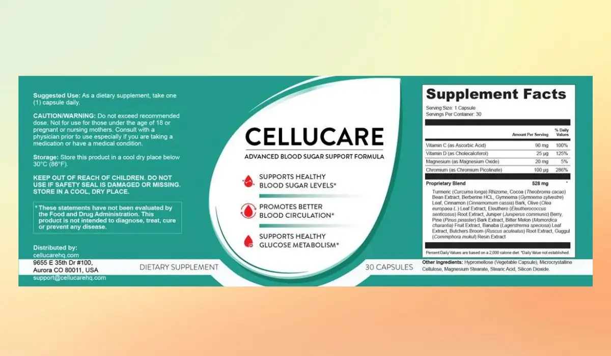 CelluCare Facts Label