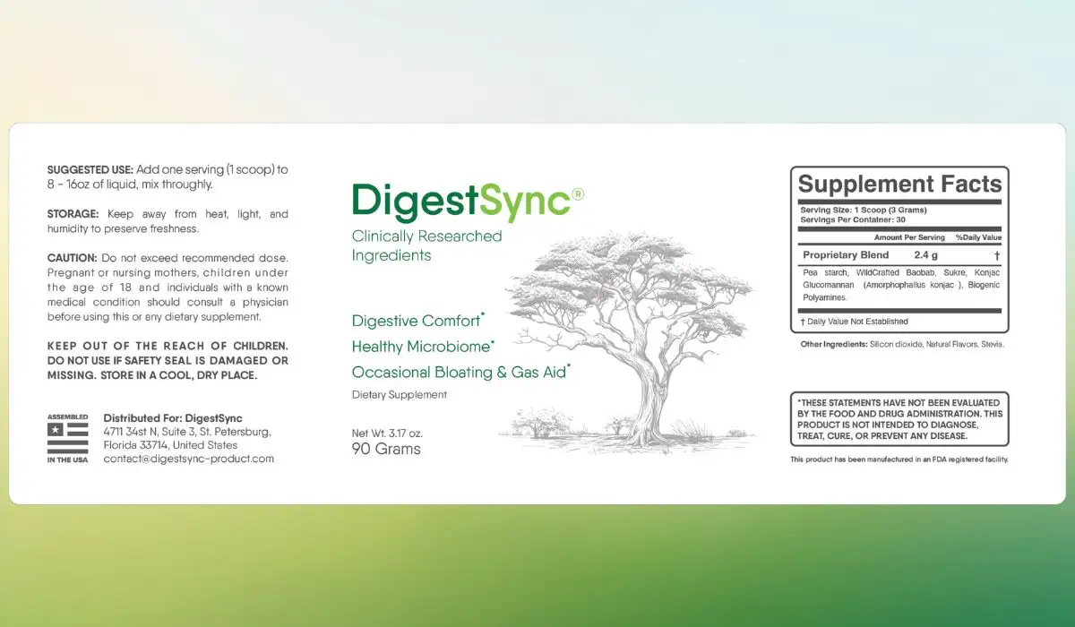 DigestSync Supplement Facts Label