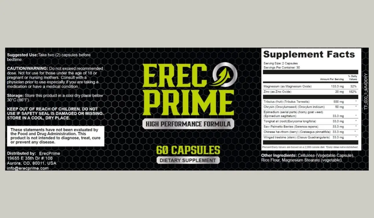 ErecPrime Supplement Facts