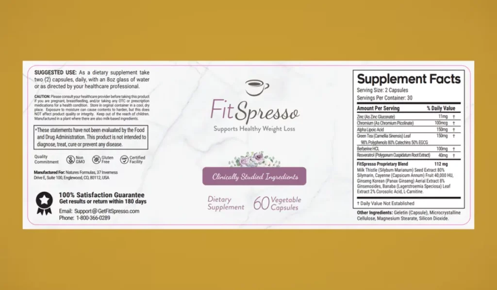 FitSpresso Supplement Facts