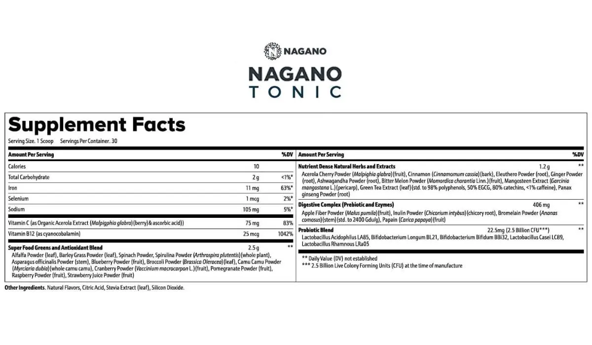 Nagano Lean Body Tonic Supplement Facts