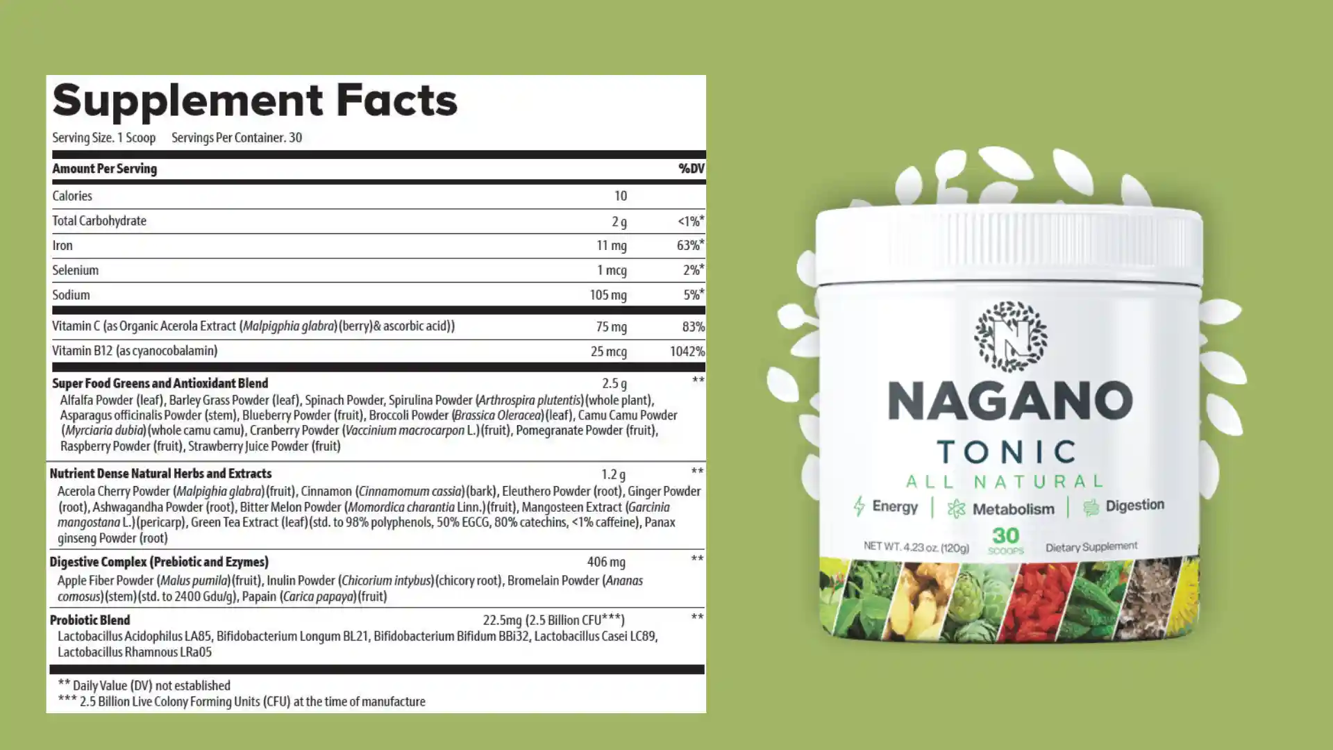 Nagano Lean Body Tonic supplement facts