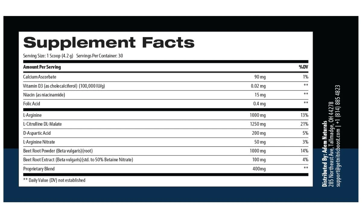 Nitric Boost Ultra Facts Label