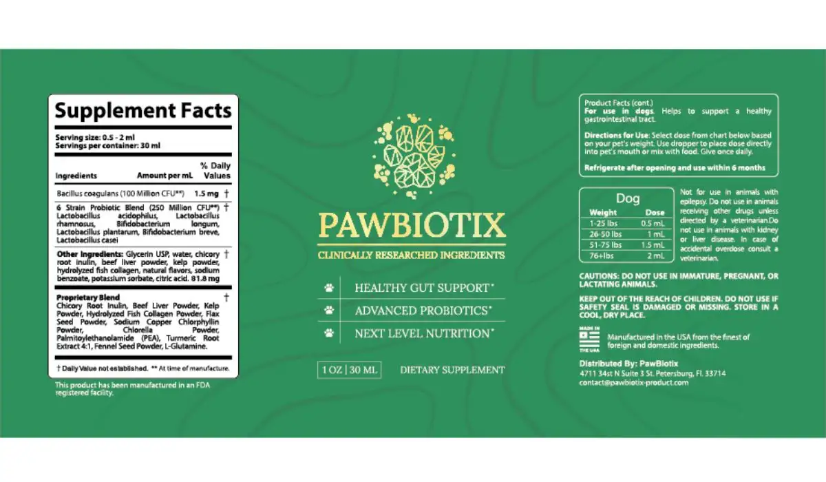 Pawbiotix Supplement Facts