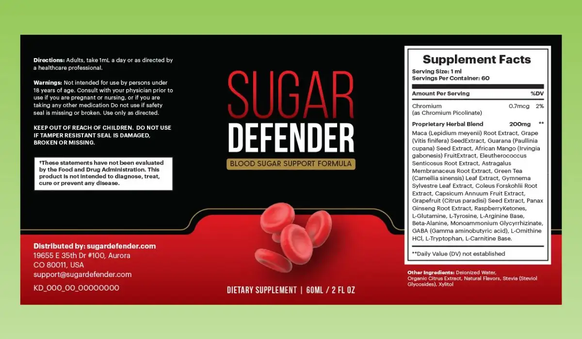 Sugar Defender Supplement Facts Label