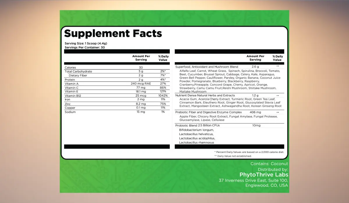 Tonic Greens Supplement Facts