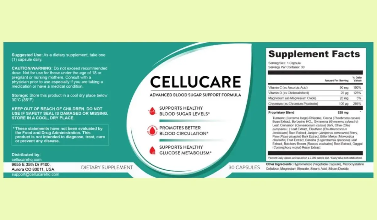 CelluCare Blood Sugar Support Formula Details