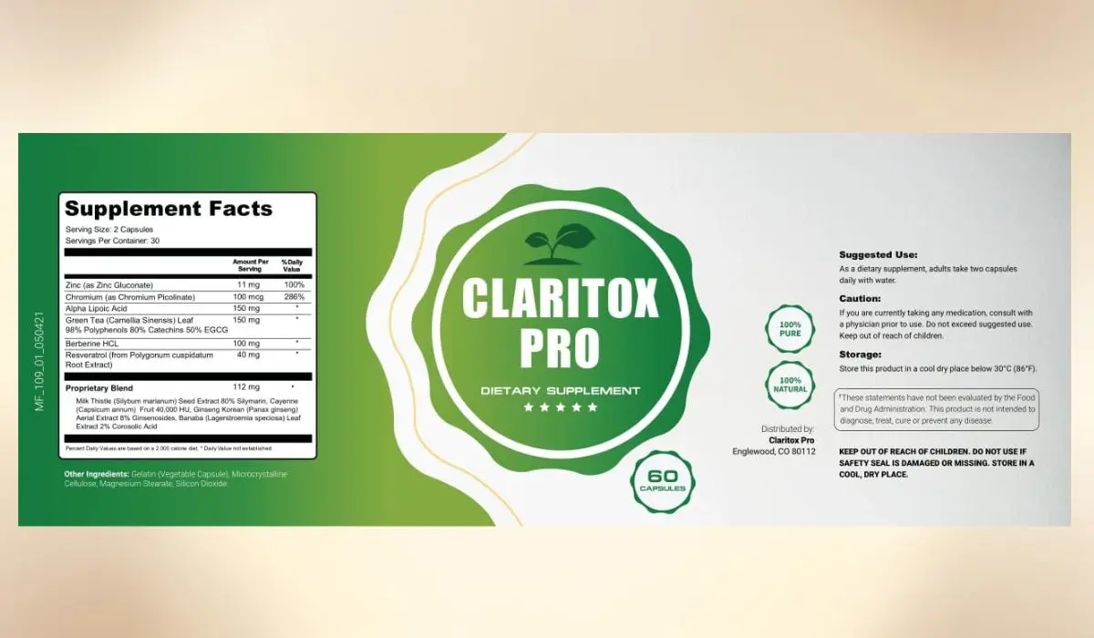 Claritox Pro Supplement Facts Label