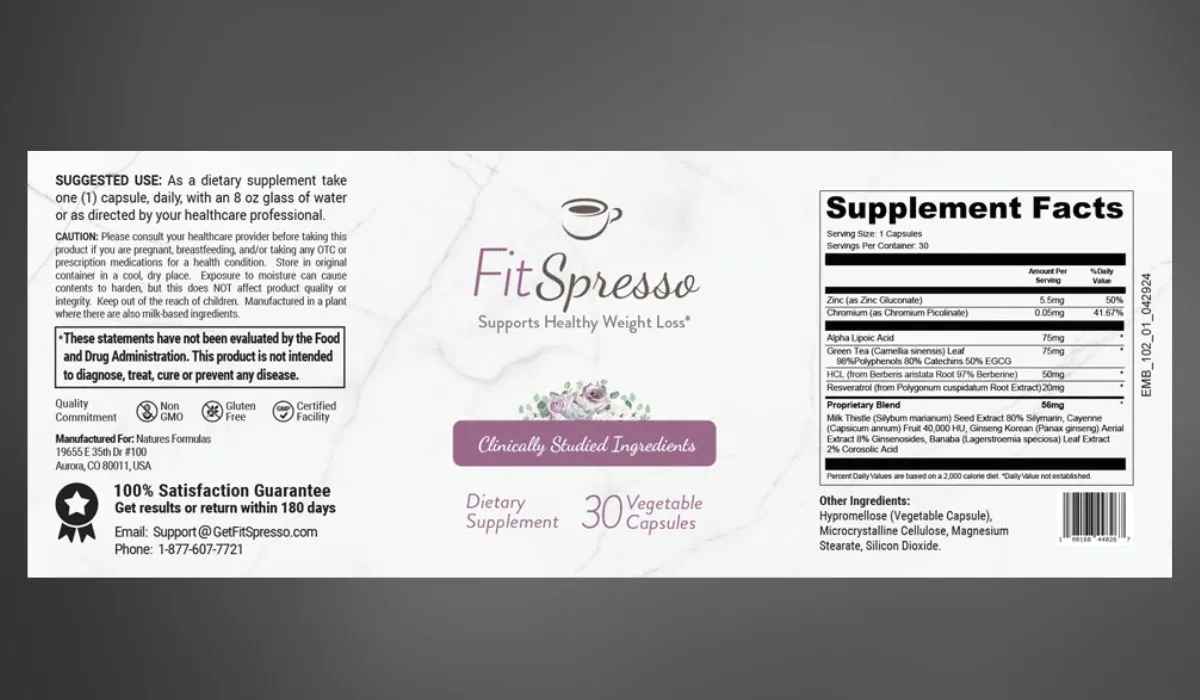 FitSpresso Supplement Facts