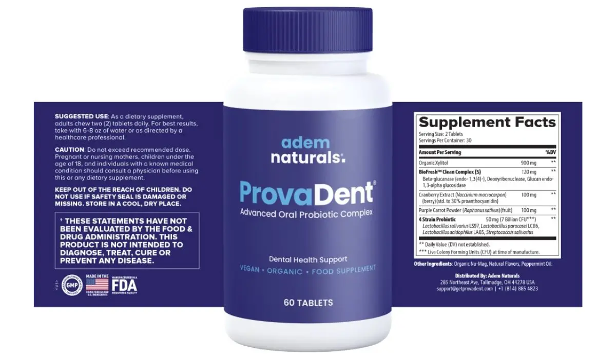 ProvaDent Supplement Facts Label